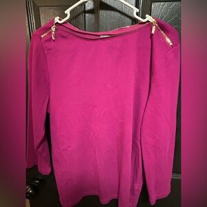 Rafaella Fuchsia Long Sleeve Top with Gold Zippers